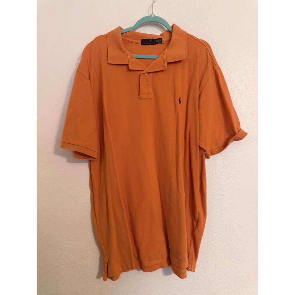 Polo Ralph Lauren Mens 2XLT Orange Short Sleeve Mesh Cotton Polo Shirt Navy Pony